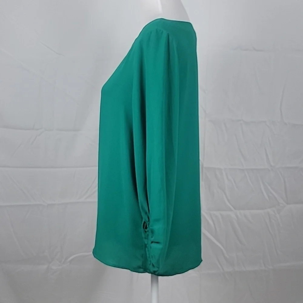 LOFT Size S Kelly Green 100% Polyester Asymmetrical Sleeve Blouse, Exc Used Cond